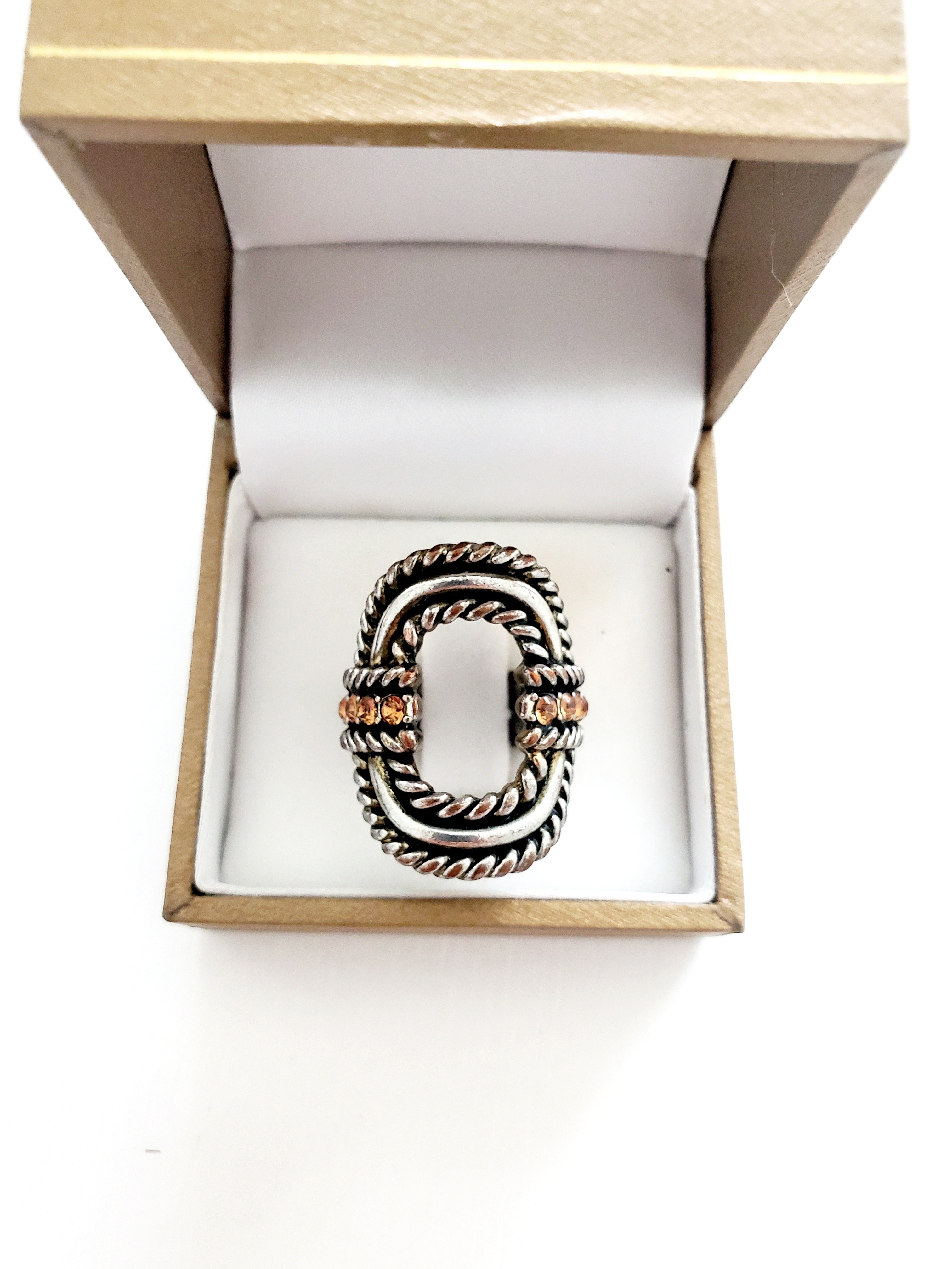 Two-Tone Rope Link Ring In Silver And Rose Gold Accents